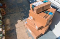 Stack of Amazon Prime boxes