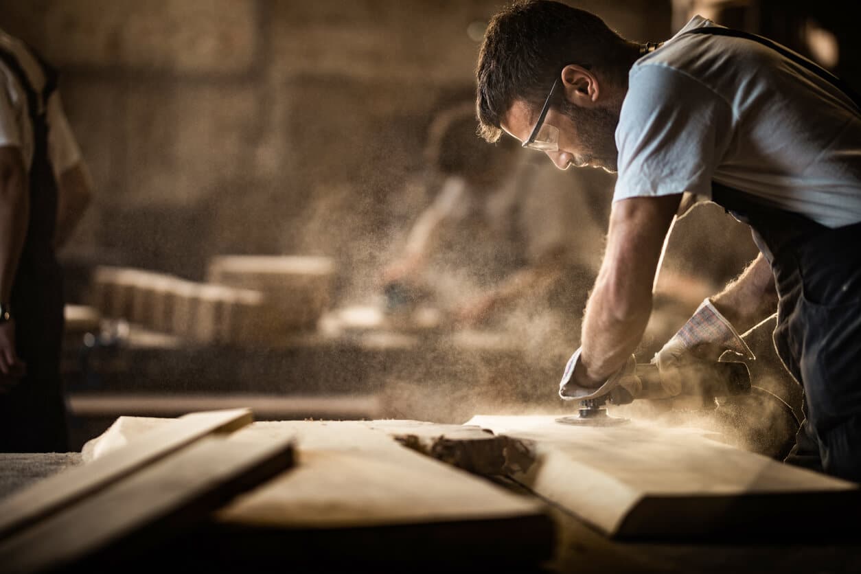 Man in his woodworking shop