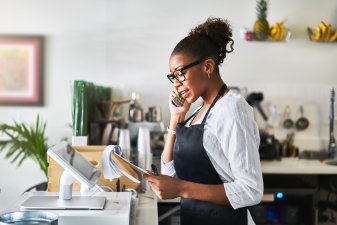 Female small business owner contacting the SBA