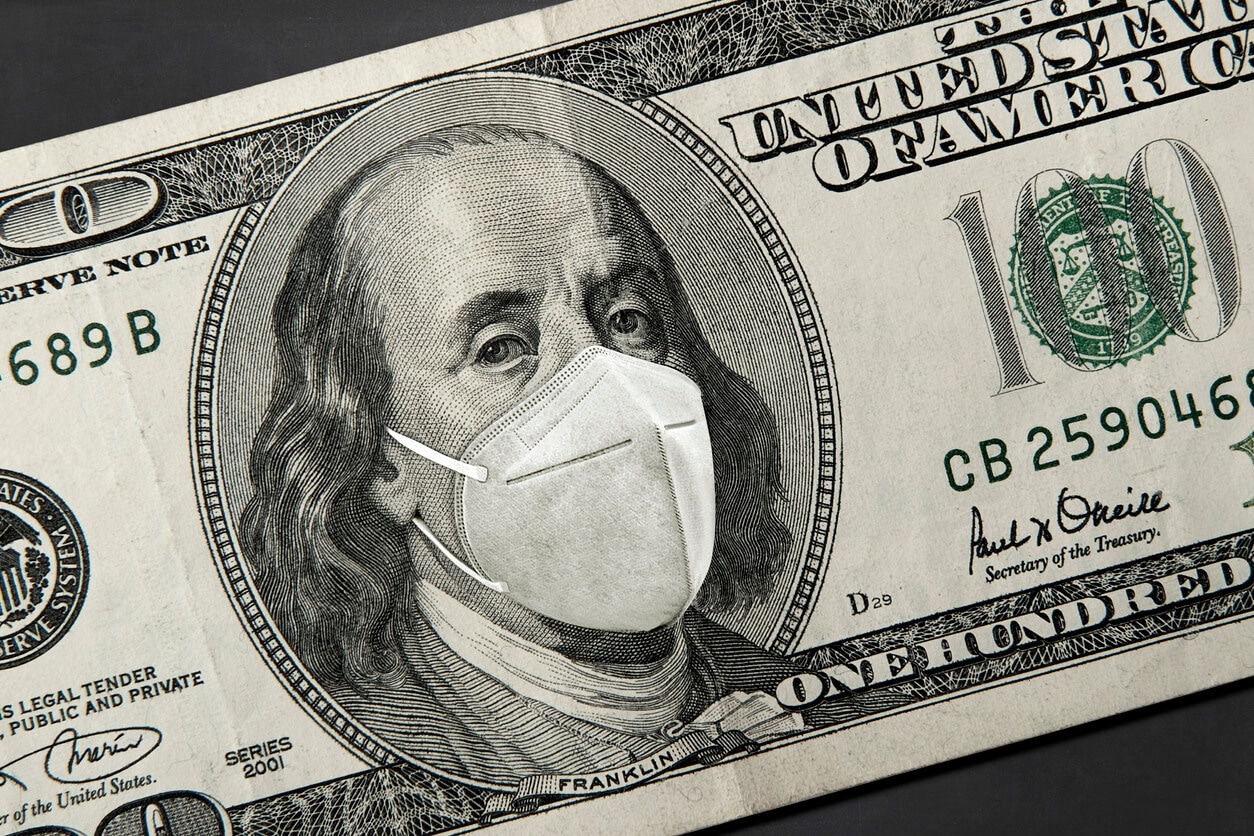 Hundred dollar bill with face mask
