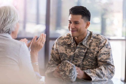 Young veteran meeting with a financial consultant
