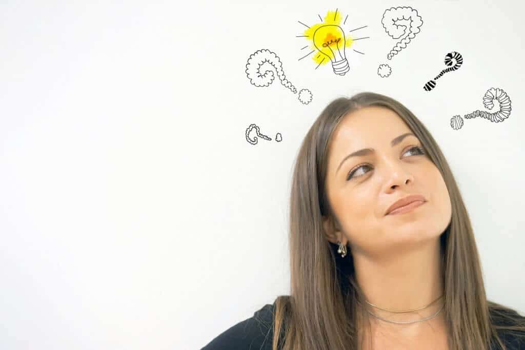 Woman thinking with Light Bulb over her head