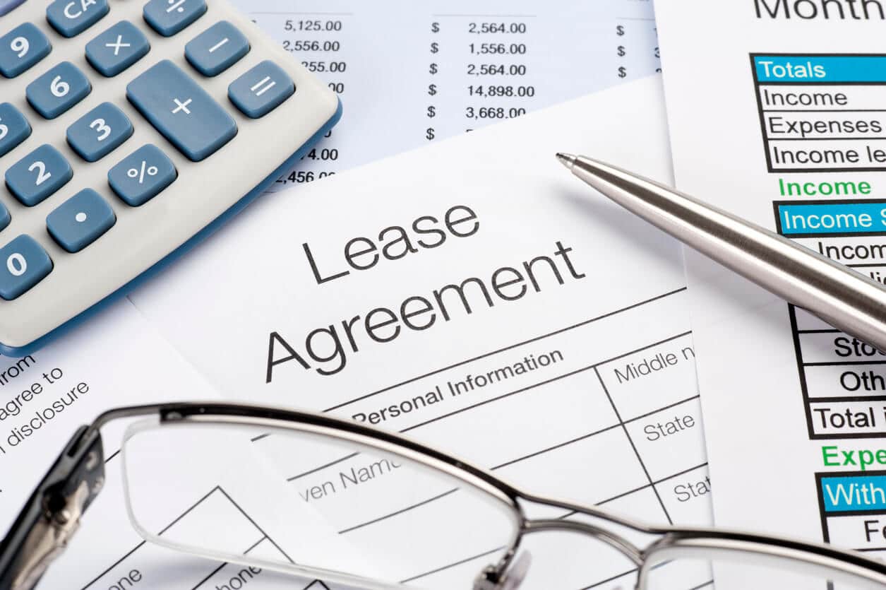 Closeup of Lease Agreement with calculator