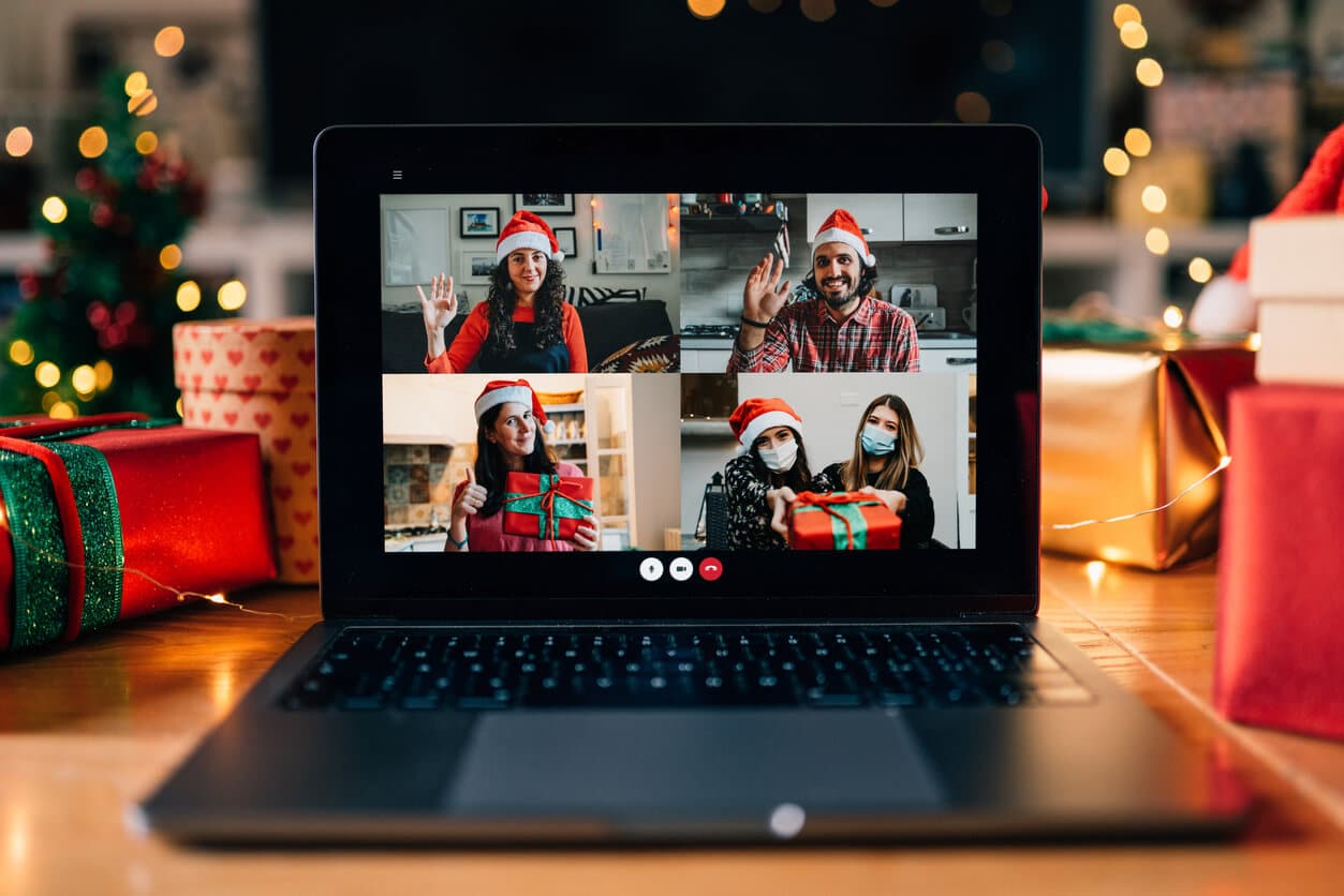 Virtual Holiday Party on laptop