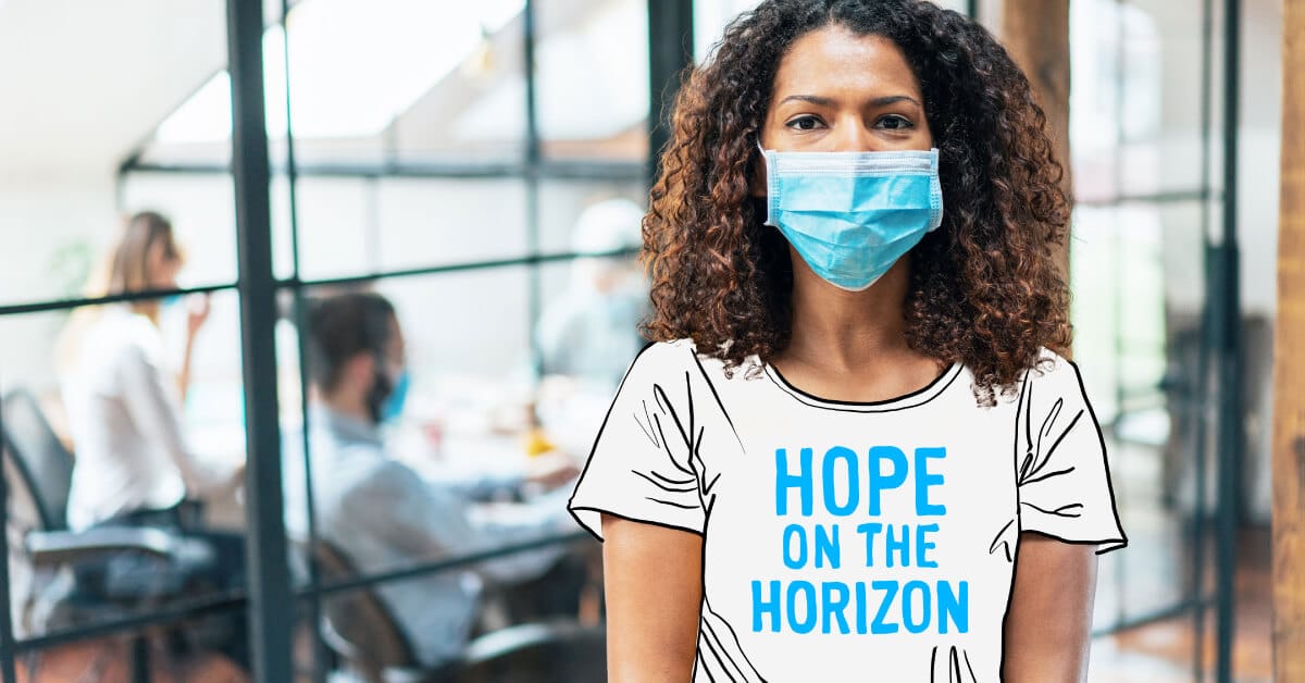 Woman wearing Hope On The Horizon shirt