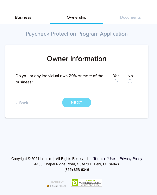 Owner Information page for ppp application