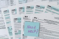Many different US tax forms on the table