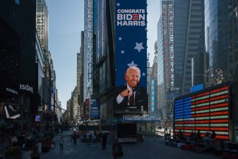 Billboard of Joe Biden in Times Square