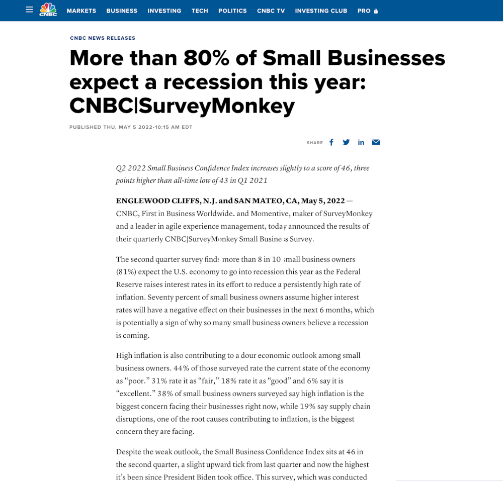 cnbc - recession and small business
